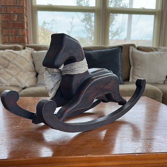 Vintage Wooden Rocking 22” Horse Decor with Bow - Picture 6 of 12